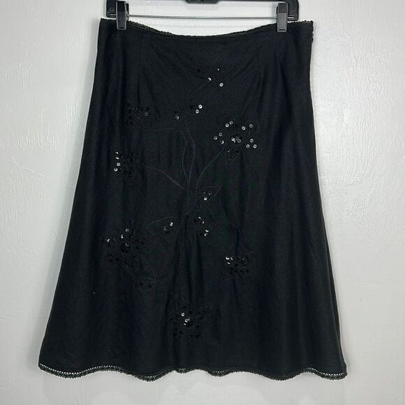 Carole Little Black Linen Blend Beaded Midi Skirt Size 10 - Picture 1 of 8